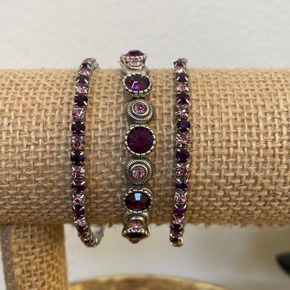 3 Crystal Beads Elastic Bracelets in Stainless Steel - Picture 1 of 5